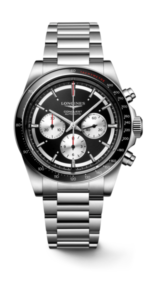 Conquest Chronograph – Black Circular With Silver Counters