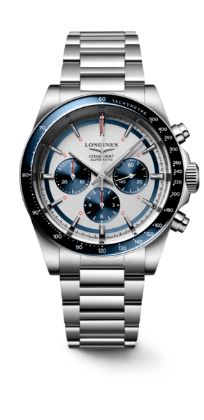 Conquest Chronograph – Silver Matt With Blue Counters
